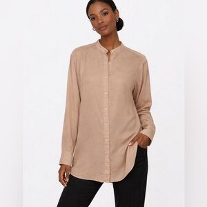 Uniqlo Women's Beige Lightweight Cotton Button-Down Long Sleeve Shirt Size XL